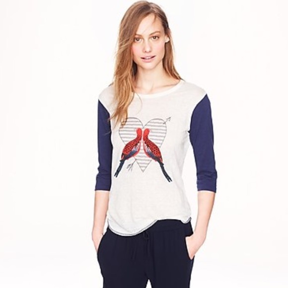 J Crew Linen Baseball T Shirt Lovebirds size M - Picture 7 of 8